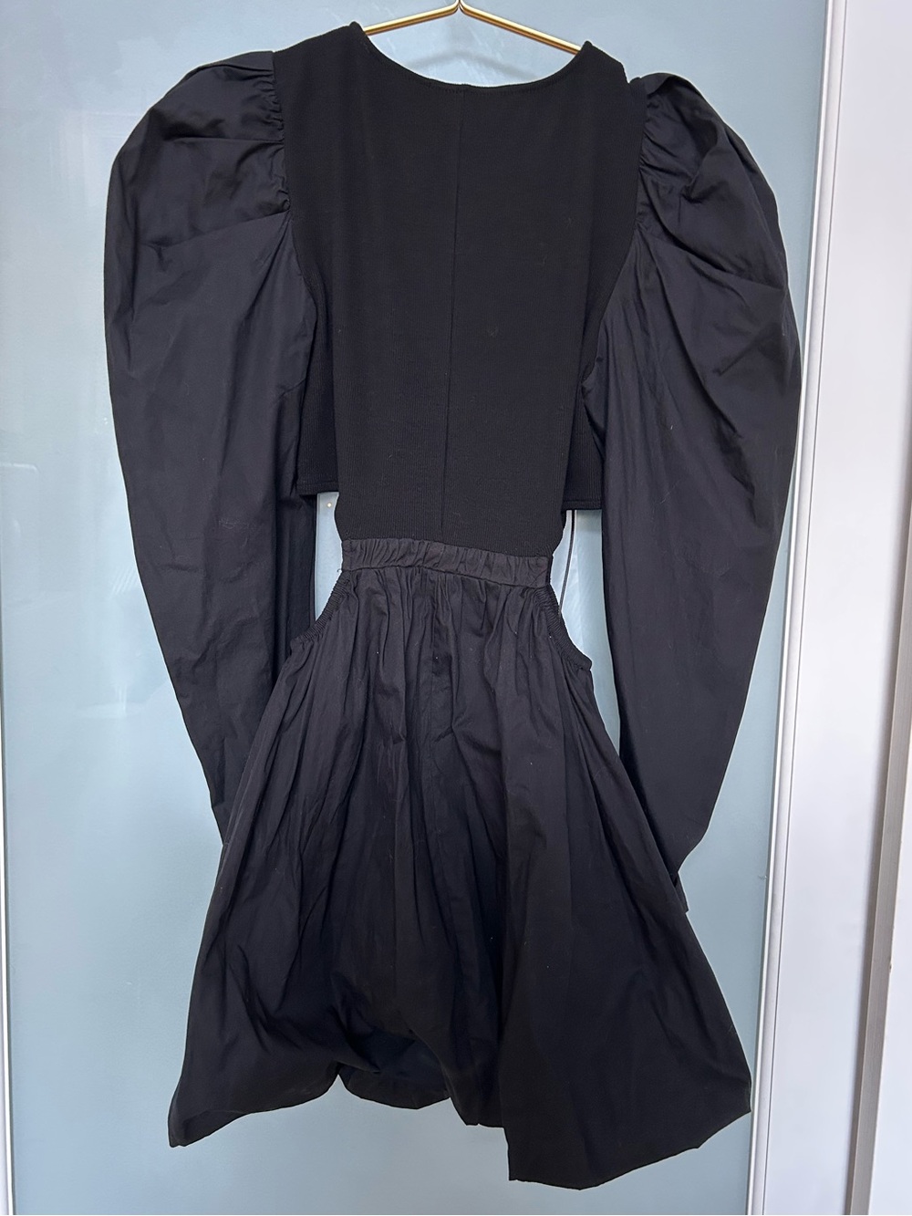 Zara Black Puff-Sleeve Mini Dress with Waist Cutouts NWT - Picture 11 of 12